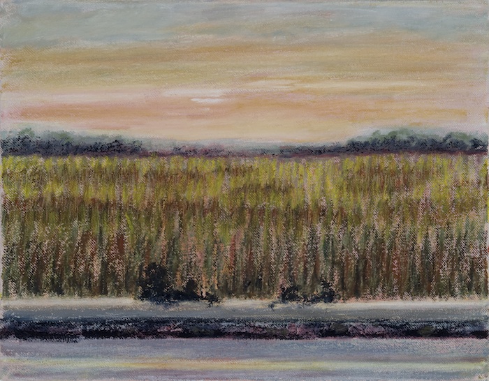 Guardrail, Scarborough Marsh, oil, 11 x 14″