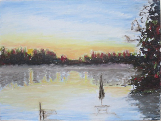 5-06 at the Lake #1, oil, 9×12″